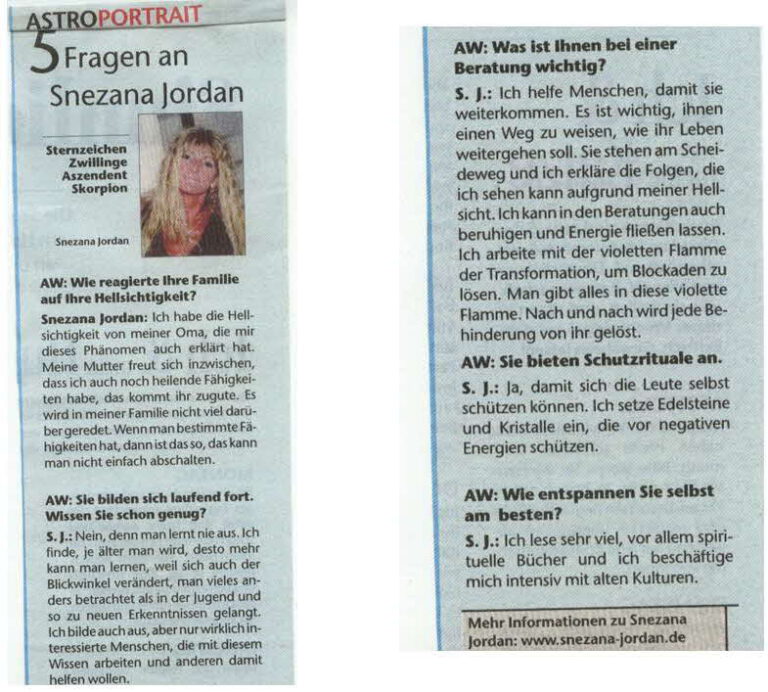 Interview in Zeitschrift "Astrowoche" Ausgabe 17 vom 21.4.2010